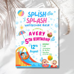 Splish Splash Waterslide Bash Kids Birthday Invite<br><div class="desc">Get ready to splish, splash, and slide into the best birthday ever! This vibrant and playful invitation is perfect for a high-energy waterslide bash or pool party. The design is packed with fun, featuring cheerful cartoon kids having a blast on a giant waterslide, complete with pool floats, beach balls, and...</div>