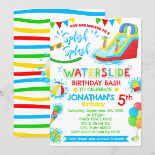 Splish Splash Waterslide Birthday Primary Colour Invitation