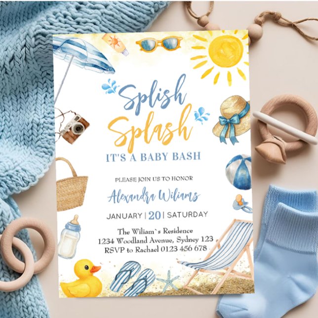  Splish SplashBlue Boy Baby Shower Invitation (Creator Uploaded)