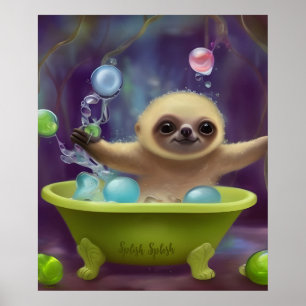 Splish Splosh Sloth - AI Fantasy Digital Art Print