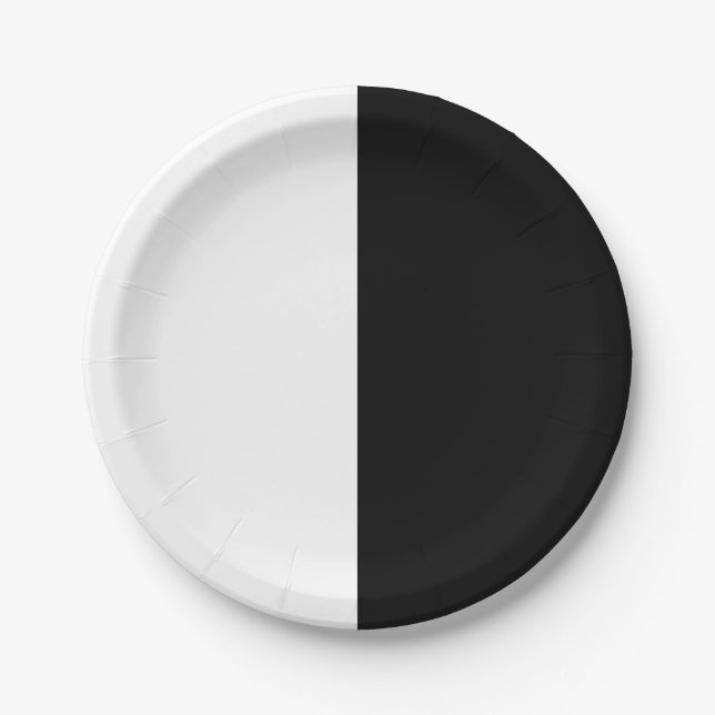 Split black and white halloween party plate (Front)