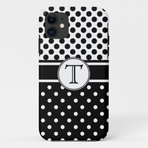 Split Black White Polka Dot Pattern Monogram Case-Mate iPhone Case