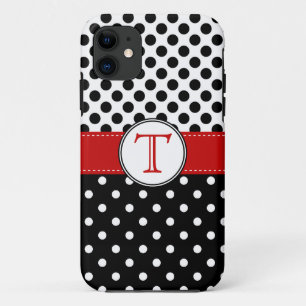 Split Black White Polka Dot RedvMonogram Case-Mate iPhone Case