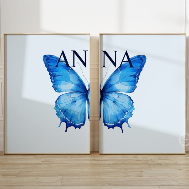 Split Butterfly Custom Name Wall Art Blue Set of 2 (Creator Uploaded)