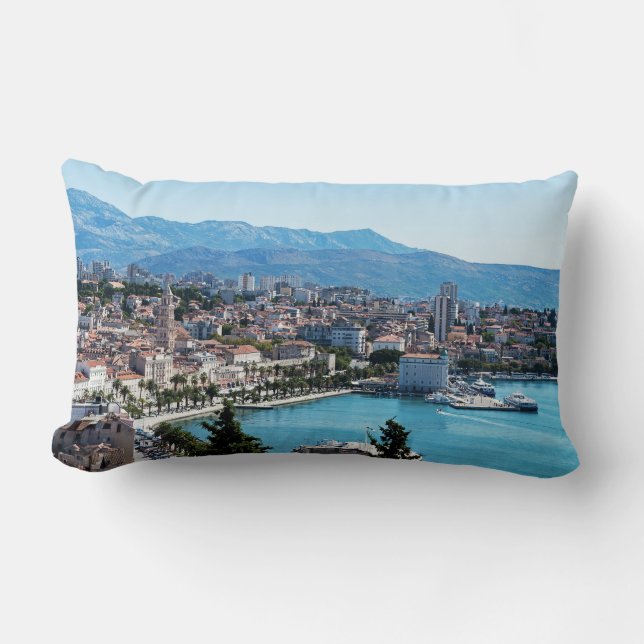 Split city seafront aerial view, Dalmatia, Croatia Lumbar Cushion (Front)