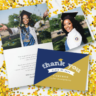 Split Colours Modern White Sketch Graduation Photo Thank You Card