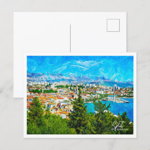 Split Croatia Beautiful Oil Paint Landscape Postcard