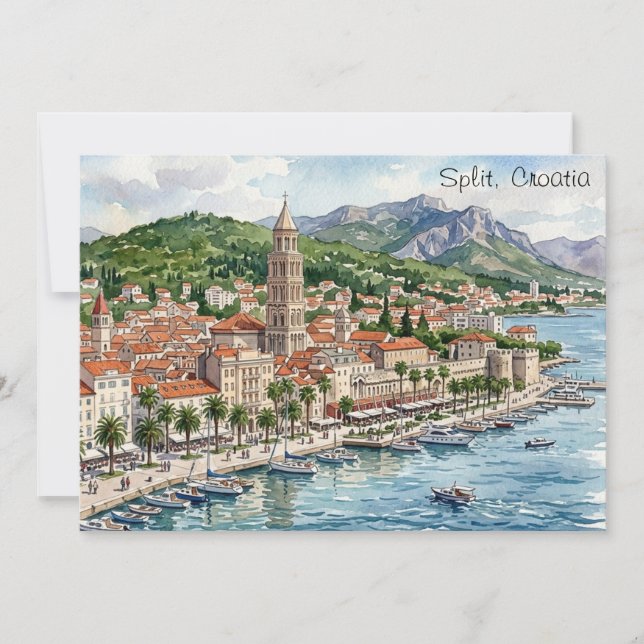 Split Croatia Dalmatia Balkan Watercolor Art View  Invitation (Front)