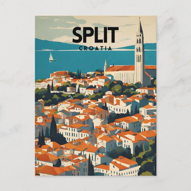 Split Croatia Nostalgic Travel Art Postcard (Front)