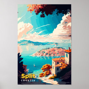Split Croatia Travel Art Vintage Illustration Poster