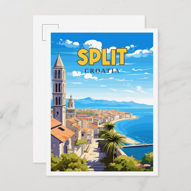 Split Croatia vintage travel illustration Postcard (Front/Back)