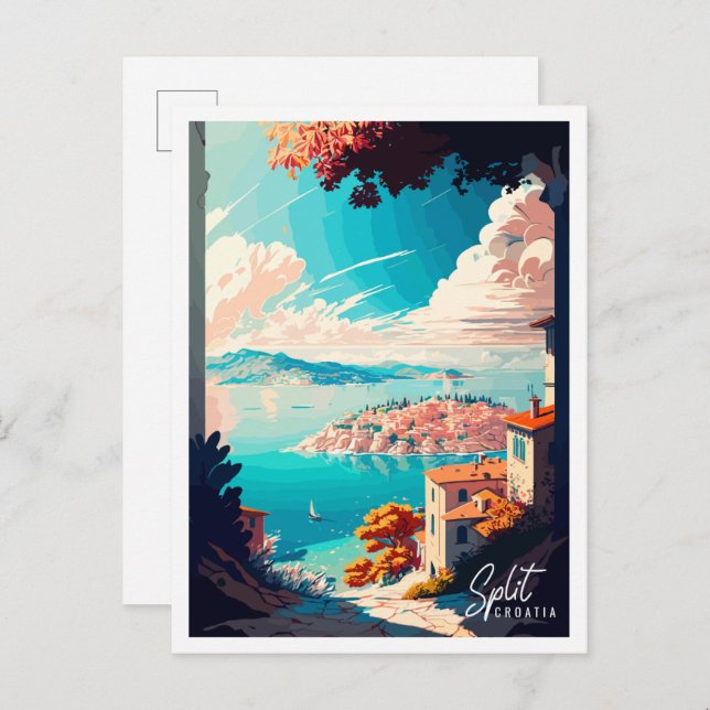 Split Croatia vintage travel illustration Postcard (Front/Back)