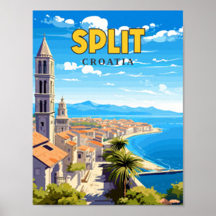 Split Croatia vintage travel illustration Poster