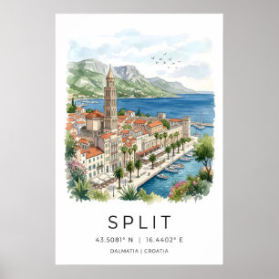 Split Dalmatia Art Print Watercolor Waterfront
