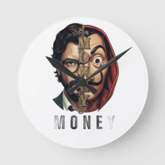 Split Face Mask Money Heist Round Clock