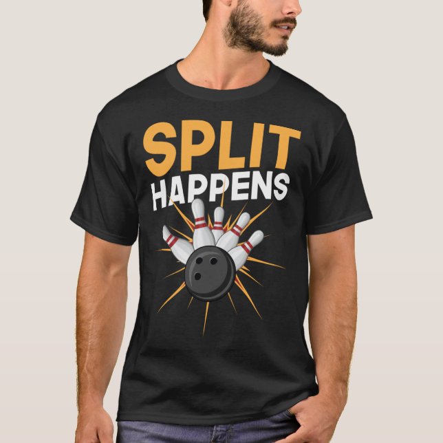 Split Happens Bowling  Pin Cone T-Shirt (Front)