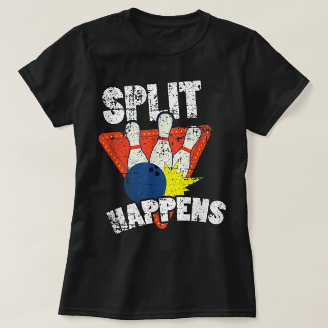 Split Happens Retro Vintage Ten Pin Bowling 1290 T-Shirt (Design Front)