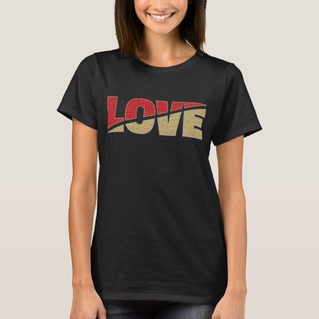 Split Love Typography Red Gold Silver Glitter T-Shirt (Front)