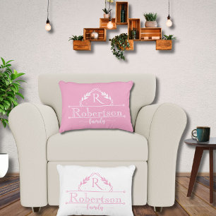 Split Monogram Family Name Baby Pink Frame Decorative Cushion