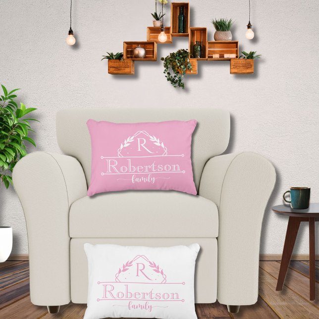 Split Monogram Family Name Baby Pink Frame Decorative Cushion (Creator Uploaded)