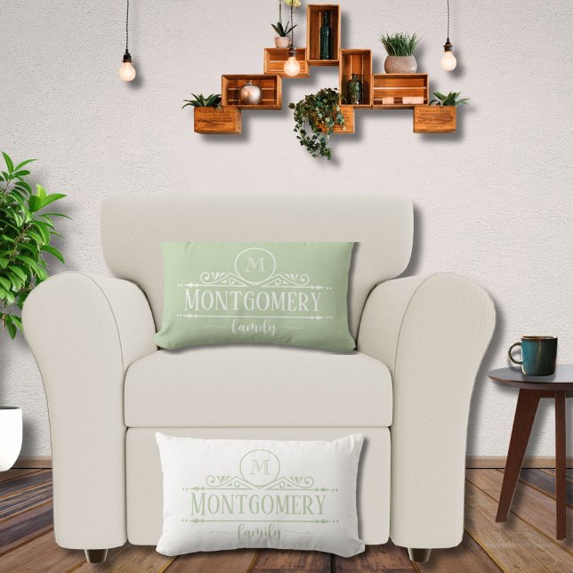 Split Monogram Family Name Monogram Green  Lumbar Cushion (Creator Uploaded)