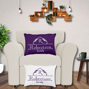 Split Monogram Family Name Royal Purple Frame Decorative Cushion