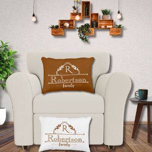 Split Monogram Family Name Terracotta Frame Decorative Cushion