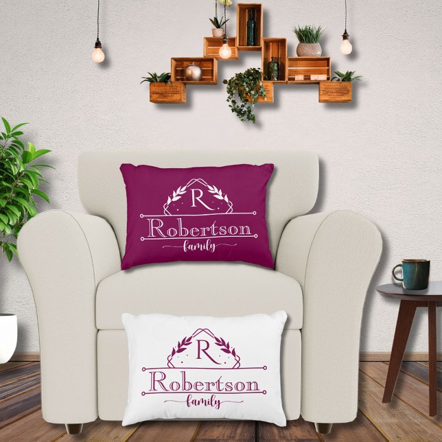 Split Monogram Family Name Wine Frame Decorative Cushion (Creator Uploaded)