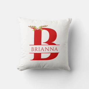 Split Monogram Letter B Xmas Deer Antlers Cushion