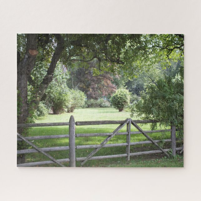 Split Rail Fence - green grass landscaped yard Jigsaw Puzzle (Horizontal)