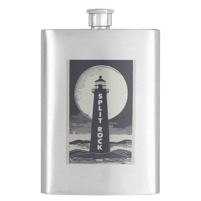 Split Rock Lighthouse Minnesota Moon Hip Flask (Front)