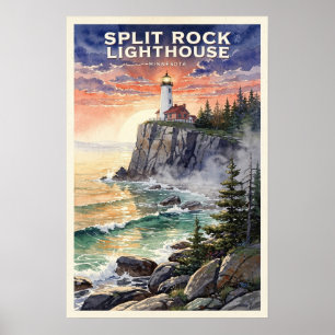 Split Rock Lighthouse Minnesota Vintage Travel Poster