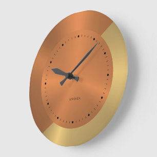 Split-Screen Metallic Gold and Copper Personalized Large Clock