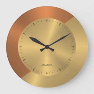 Split-Screen Metallic Gold Copper Personalized Large Clock