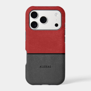 Split screen red and grey faux leather