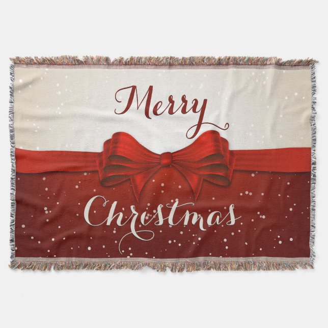 Split Snow and Red Ribbon Throw Blanket (Front)