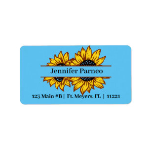 Split Sunflowers on Blue Address Labels