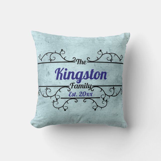 Split Vines Border Personalised Blue Cushion (Front)