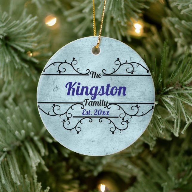 Split Vines Border Personalized Blue Ceramic Tree Decoration (Tree)