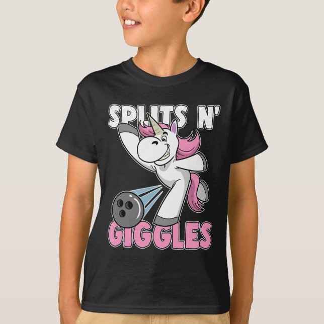 Splits N' Giggles Unicorn Bowling Bowler  T-Shirt (Front)