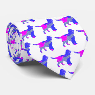 Spocker Spaniel Dog Pink & Blue Dark White Neck Tie
