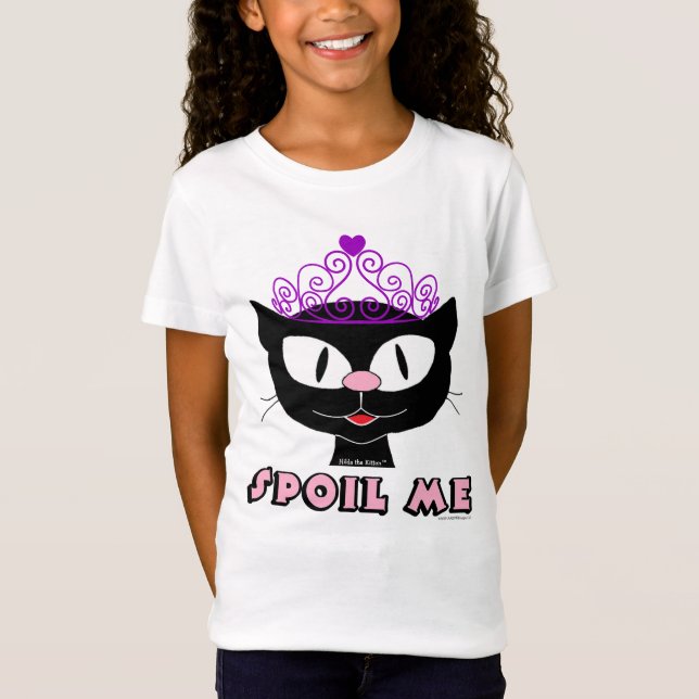 SPOIL ME Cartoon Cat with Pink Tiara Girls T-Shirt (Front)