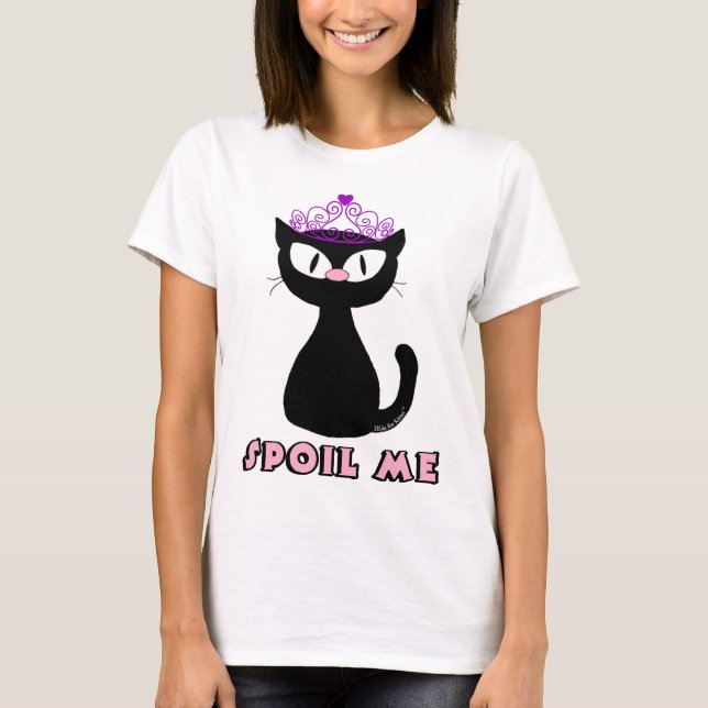 SPOIL ME Cute Black Cartoon Princess Cat T-Shirt (Front)