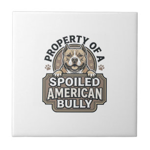 Spoiled American Bully Vintage Engraving Design_1 Tile