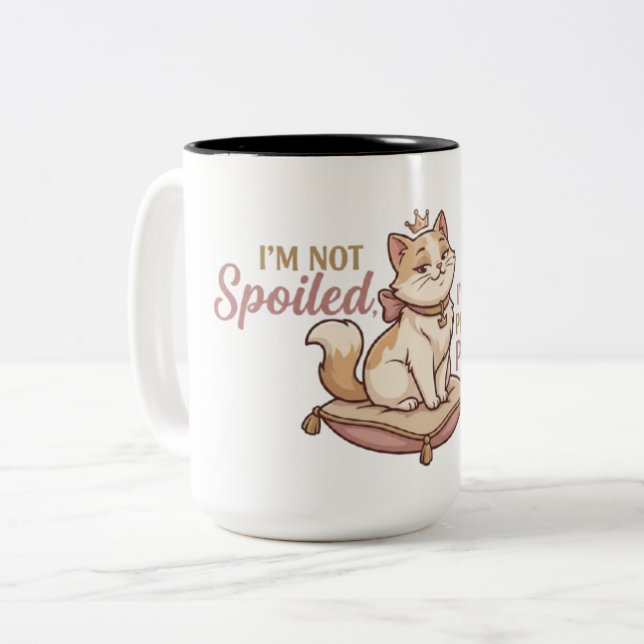 Spoiled Cat Royal Cushion Sticker Two-Tone Coffee Mug (Front Left)