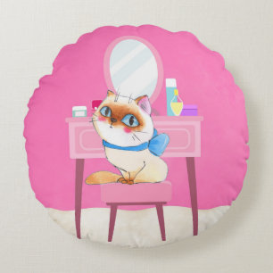 Spoiled Kitty Round Throw Pillow