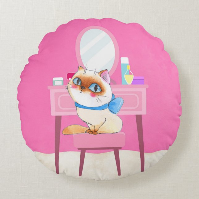 Spoiled Kitty Round Throw Pillow (Front)