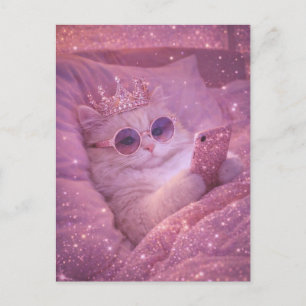 Spoiled Princess Cat Texting in Bed                Postcard