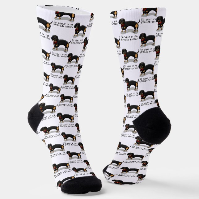 Spoiled Rotten Dachshund (S black & tan) Cute dog Socks (Angled)