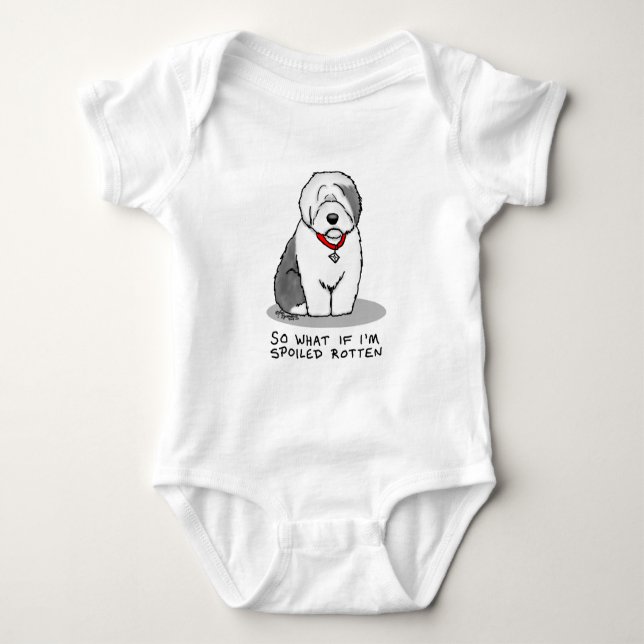 Spoiled Rotten Old English Sheepdog (Grey 1) Funny Baby Bodysuit (Front)